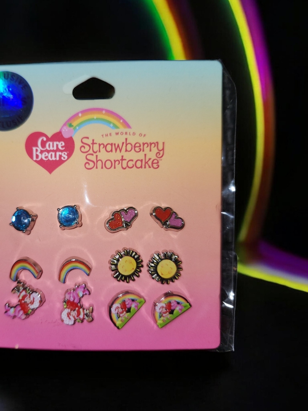 Care Bears x Strawberry Shortcake Kids Rainbow & Heart Earring Set - Pink